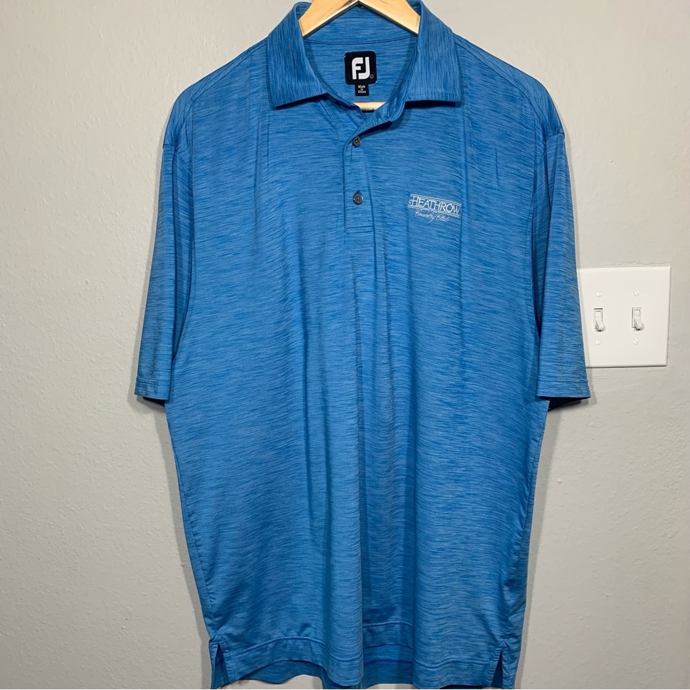 FootJoy Golf Performance Polo Shirt Large Space Dye Blue Heathrow Country Club‎